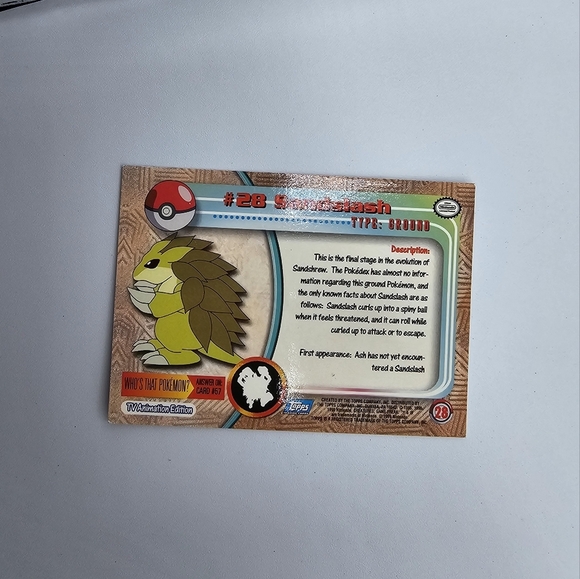 Pokemon 1999 TOPPS Sandslash #28 Blue Logo TV Animation Edition Card - Picture 3 of 4